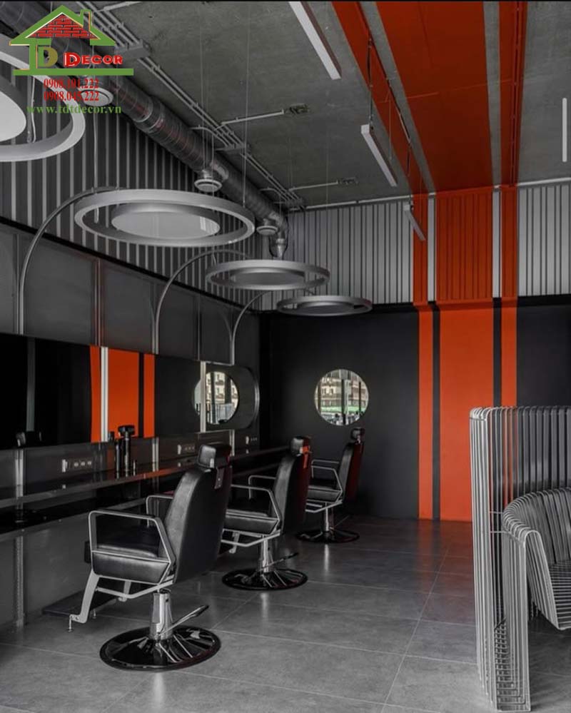 Kết hợp những gam màu nổi giúp tiệm barber có thêm điểm nhấn