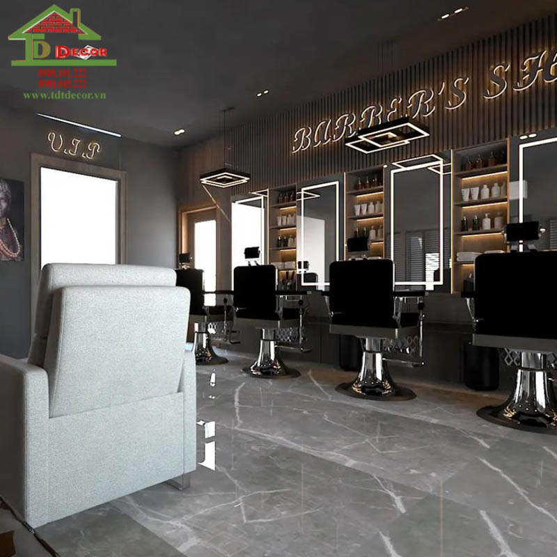 Điểm nhấn cho thiết kế barber shop là bảng hiệu