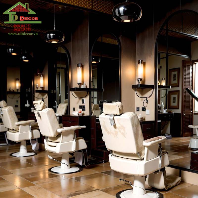 Nội thất màu trắng giúp tiệm barber nổi bật hơn
