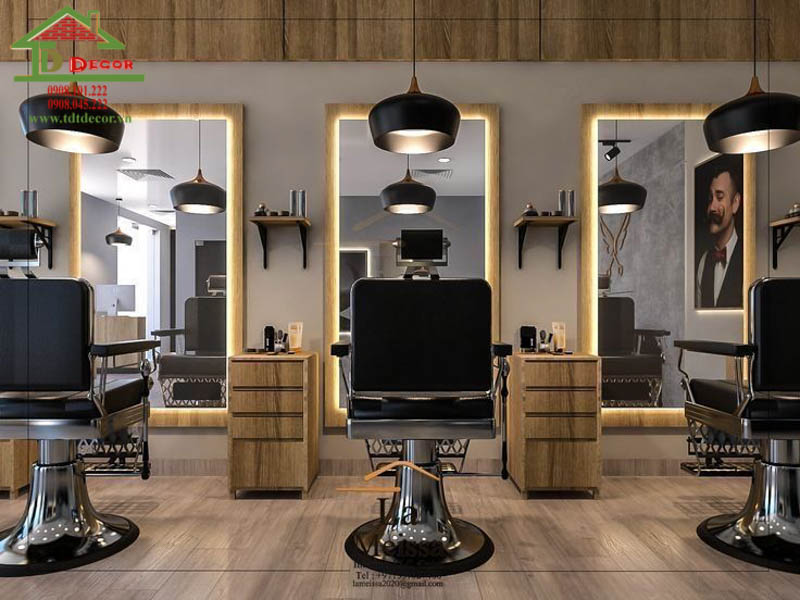 Kết hợp với hệ thống ánh sáng giúp cho tiệm barber nổi bật hơn